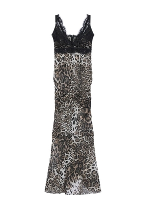 GCDS lace leopard dress - Brown