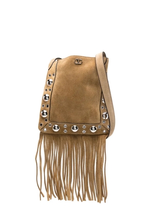 Valentino Garavani fringe-embellished eyelet shoulder bag - Brown