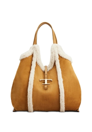 Tod's shearling-trimmed T-buckle shoulder bag - Brown