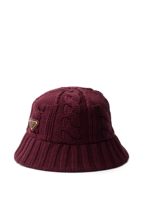 Prada cable-knit logo bucket hat - Red