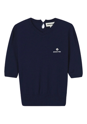 SHUSHU/TONG puff-sleeve logo-print top - Blue