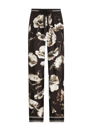 Dolce & Gabbana poppy-print drawstring trousers - Brown