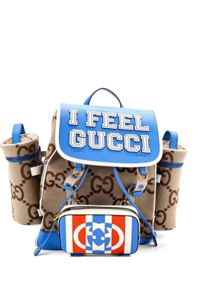 Gucci Pre-Owned Multi-Compartment Convertible Jumbo GG Canvas and Leather Medium backpack - Blue