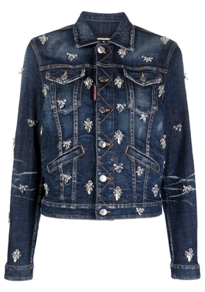 DSQUARED2 crystal-embellished cropped denim jacket - Blue