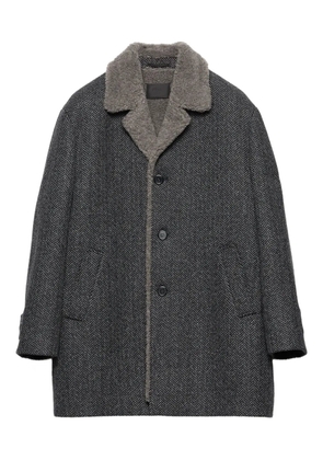 Prada herringbone shearling-collar coat - Grey
