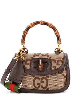 Gucci Pre-Owned Bamboo 1947 Top Handle Bag Jumbo GG Canvas Small satchel - Brown