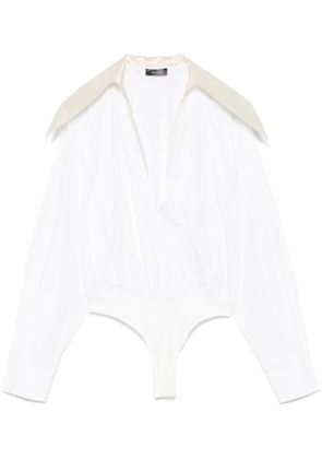 Mugler spiky satin collar bodysuit - White