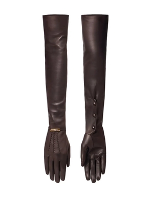 Elisabetta Franchi jewel detail nappa leather gloves - Brown