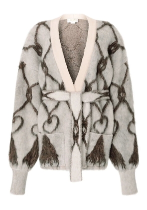 Genny geometric-pattern belted cardigan - Neutrals