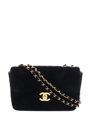CHANEL Pre-Owned 1991-1994 CC Velour Chevron Single Flap Bag shoulder bag - Black