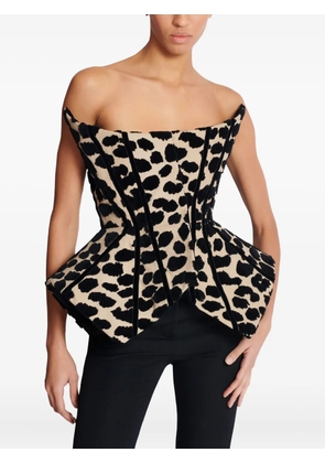Balmain leopard-print structured-corset blouse - Neutrals