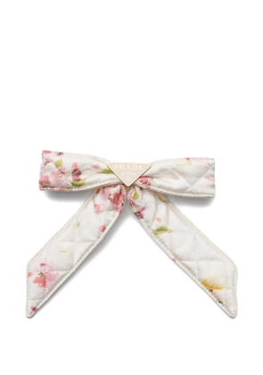 Prada quilted floral-print bow hair clip - White