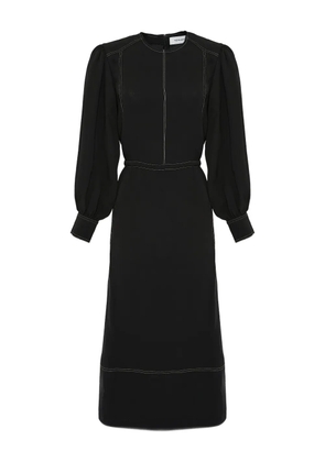 Yves Salomon drawstring-waist puff-sleeve midi dress - Black
