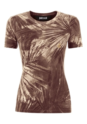 Just Cavalli palm tree-print logo-plaque T-shirt - Neutrals
