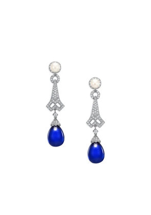 Anabela Chan 14K white gold and rhodium vermeil Lattice blue sapphire and white diamond earrings