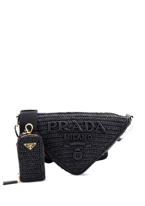 Prada Pre-Owned Triangle Logo Zip Crochet Raffia Small crossbody bag - Black