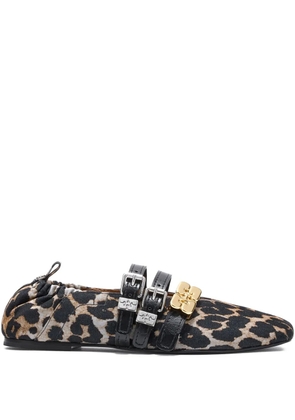 GANNI leopard-print buckle ballet flats - Brown