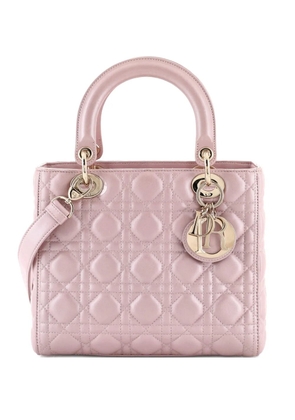 Christian Dior Pre-Owned Lady Dior Bag Cannage Quilt Metallic Leather Medium satchel - Pink