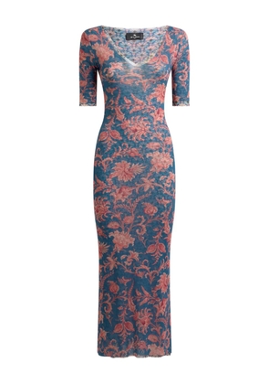 ETRO floral-motif tulle midi dress - Blue