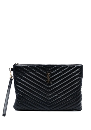Saint Laurent Pre-Owned 2018 Chevron Calfskin Monogram Zip A4 Pouch clutch bag - Black