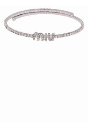 Miu Miu crystal-embellished logo necklace - Silver
