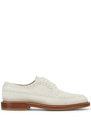 Brunello Cucinelli perforated-embellished suede derby shoes - White