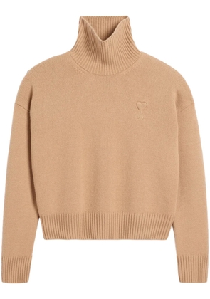 AMI Paris embossed Ami de Coeur roll-neck jumper - Neutrals