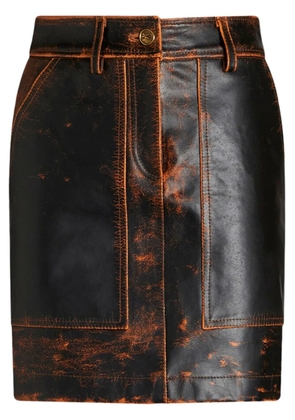 ETRO distressed-finish leather mini skirt - Brown