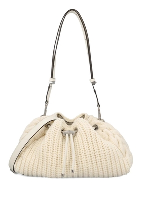 Jimmy Choo cable-knit drawstring shoulder bag - Neutrals