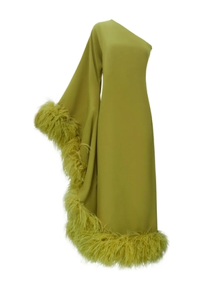 Taller Marmo Baler feather-trimmed one-shoulder maxi dress - Green
