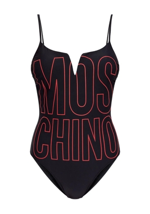Moschino logo-print V-neck swimsuit - Black