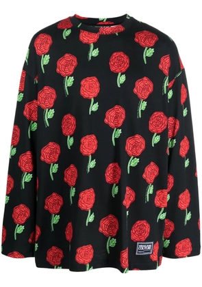 Versace Jeans Couture Interlock rose-print oversized T-shirt - Black