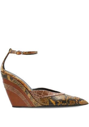 Marni 110mm snakeskin-panel wedge trainers - Brown