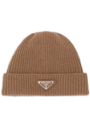 Prada ribbed-knit cashmere beanie - Brown