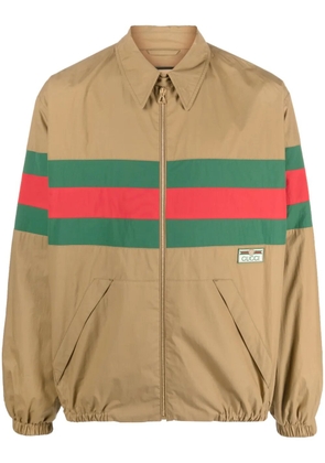 Gucci Web-stripe zip-up shirt jacket - Brown