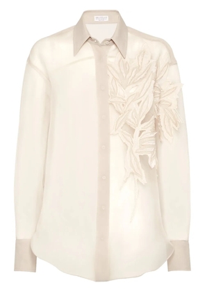 Brunello Cucinelli Flora-appliqué shirt - Neutrals