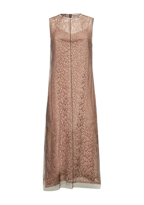 FENDI floral-lace double-layer maxi dress - Brown