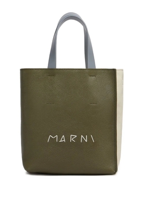 Marni logo-printed leather tote bag - Green