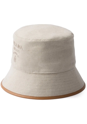 Prada logo-embroidered canvas bucket hat - Neutrals