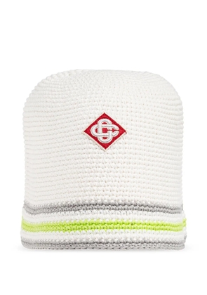 Casablanca embroidered trimmed beanie hat - White