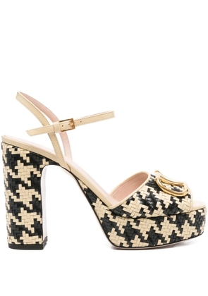 Valentino Garavani 115mm houndstooth platform heeled sandals - Neutrals