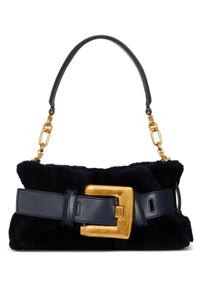Balmain mini Anthem shearling buckle-detail clutch bag - Black