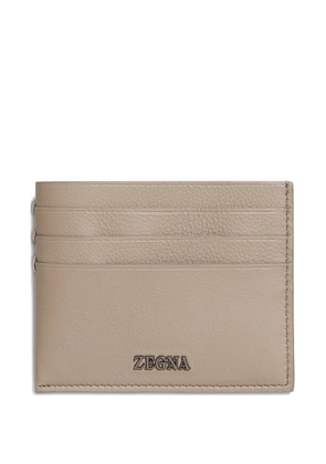 Zegna leather logo-plaque card holder - Neutrals