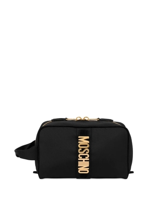 Moschino logo-plaque zip-top wash bag - Black