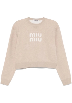 Miu Miu logo-intarsia sweater - Neutrals