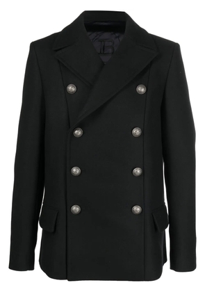 Balmain double-breasted virgin-wool coat - Black