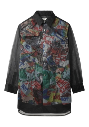 Comme Des Garçons sheer-panel printed shirt - Black