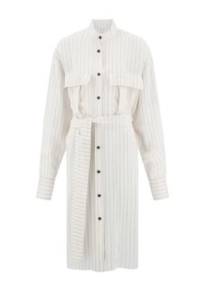 Ferragamo pinstripe mandarin-collar midi shirt dress - White