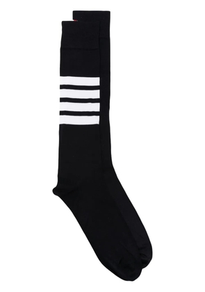 Thom Browne Over The Calf Socks With White 4-Bar Stripe In Lightweight Cotton - Blue