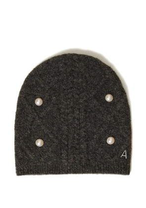 TWINSET pearl-embellished cable-knit beanie hat - Grey